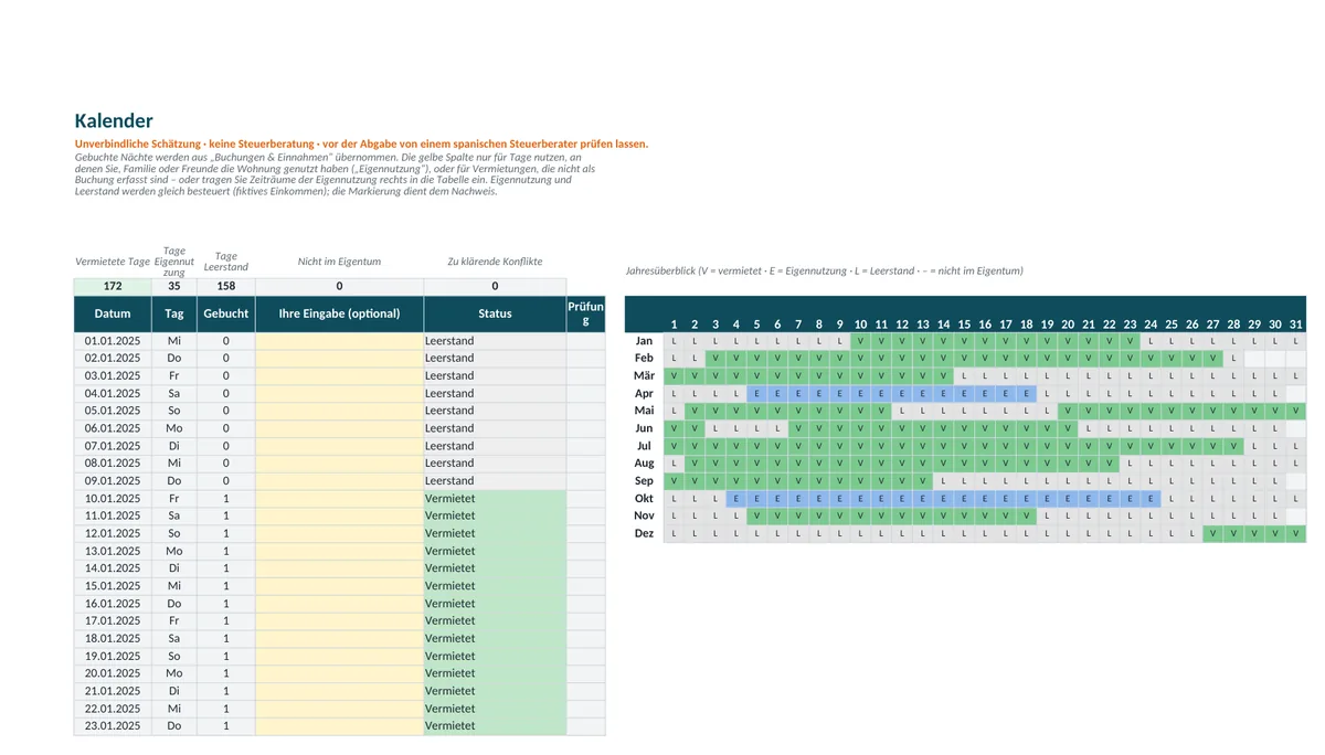 Kalender mit farbigem Jahresüberblick